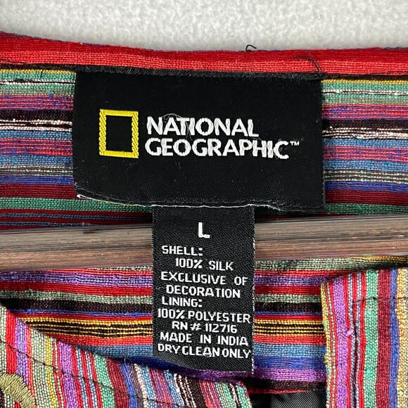 National Geographic Purple Patchwork Open Front Silk Boho Blazer Sz Lg - Picture 2 of 8
